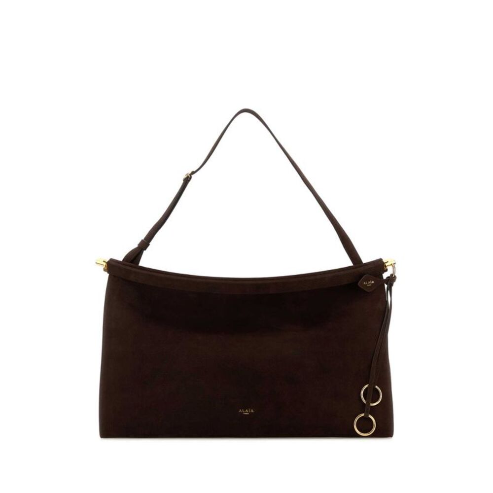 Alaia Women Brown Suede Large East West Shoulder Bag